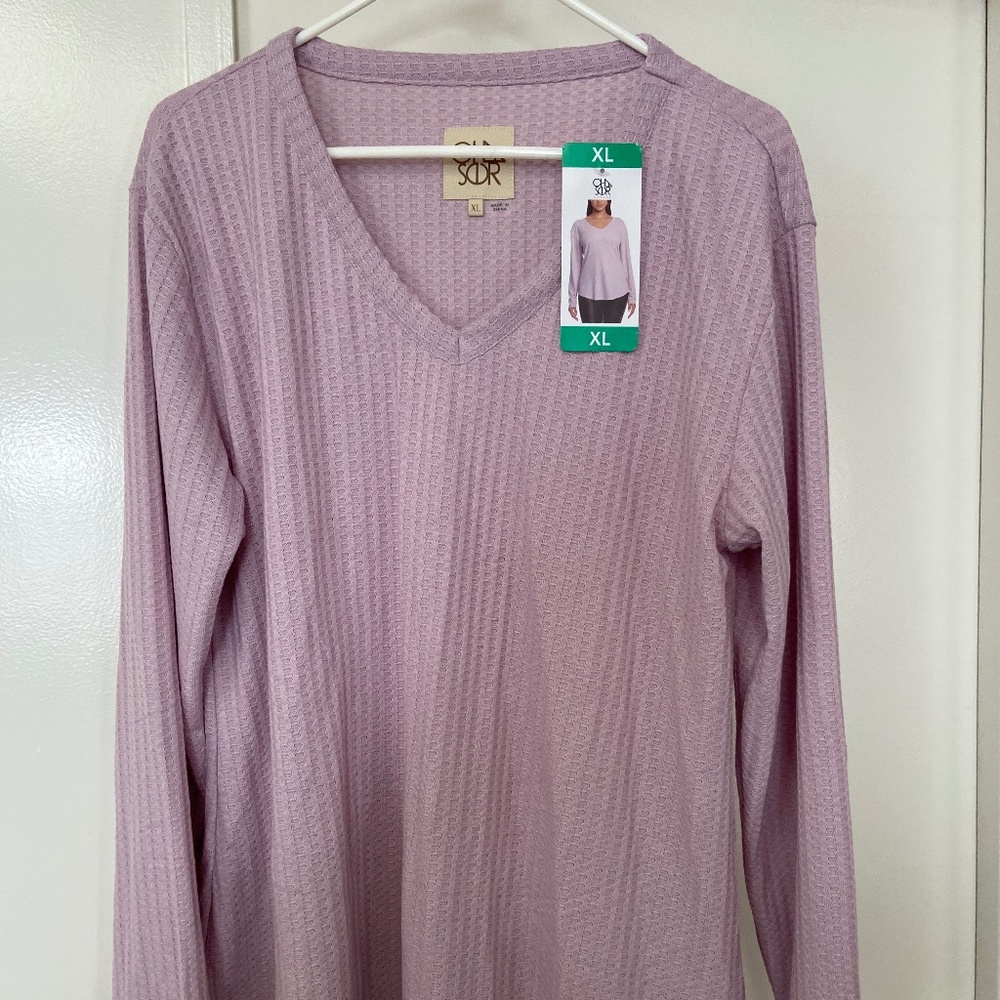 Chaser Women's Long Sleeve Waffle thermal Top, Pink, XL, XXL